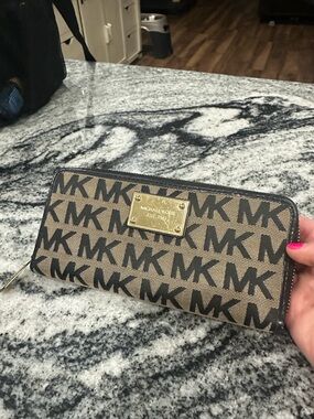 Michael Kors Brown and Black MK Logo Zip-Around Wallet